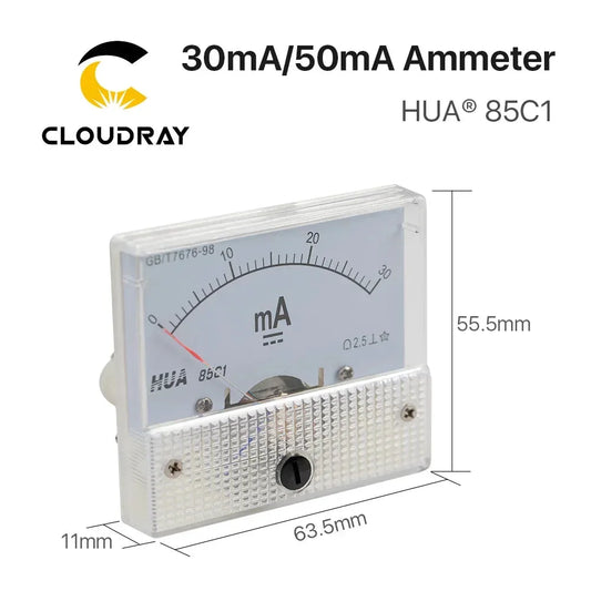 Cloudray 30mA 50mA Amperemeter HUA 85C1 DC 0-30mA 0-50mA Analog Amp Panel Meter Strom für CO2 Laser Gravur Schneid Maschine - Golden Bridge Store