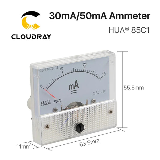 Cloudray 30mA 50mA Amperemeter HUA 85C1 DC 0-30mA 0-50mA Analog Amp Panel Meter Strom für CO2 Laser Gravur Schneid Maschine - Golden Bridge Store