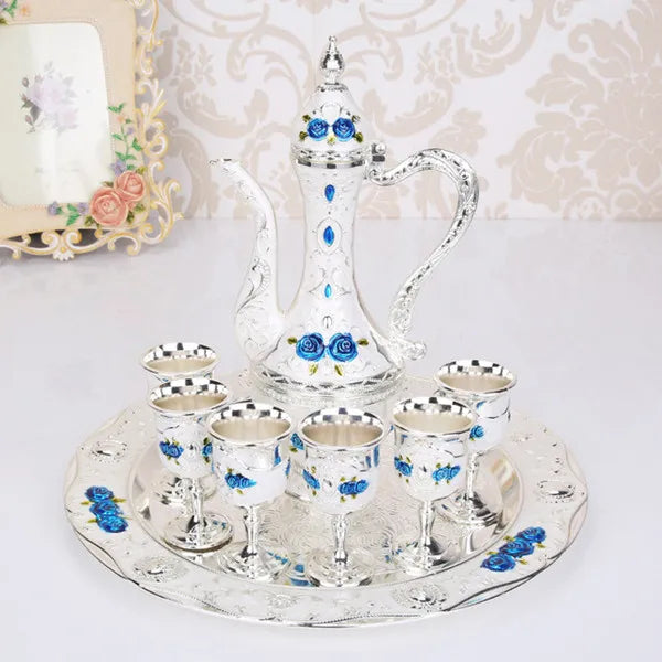 New Elegant Wine Set Golden Silver Pot Cup Plate Set Wine Whisky Set Home Decor