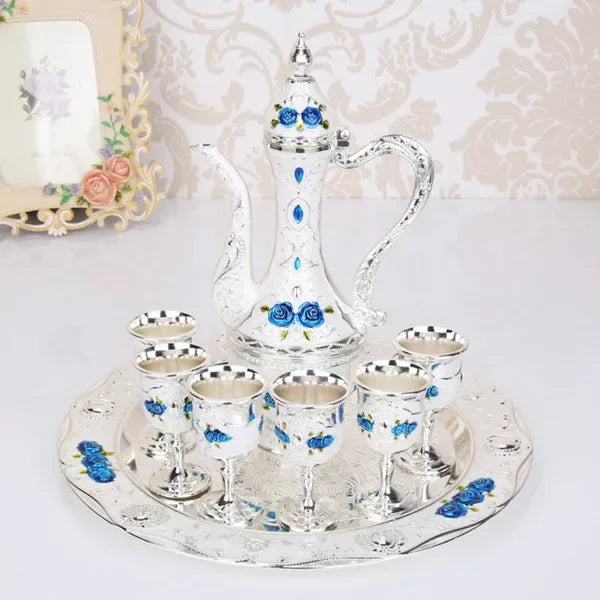 New Elegant Wine Set Golden Silver Pot Cup Plate Set Wine Whisky Set Home Decor - Golden Bridge Store