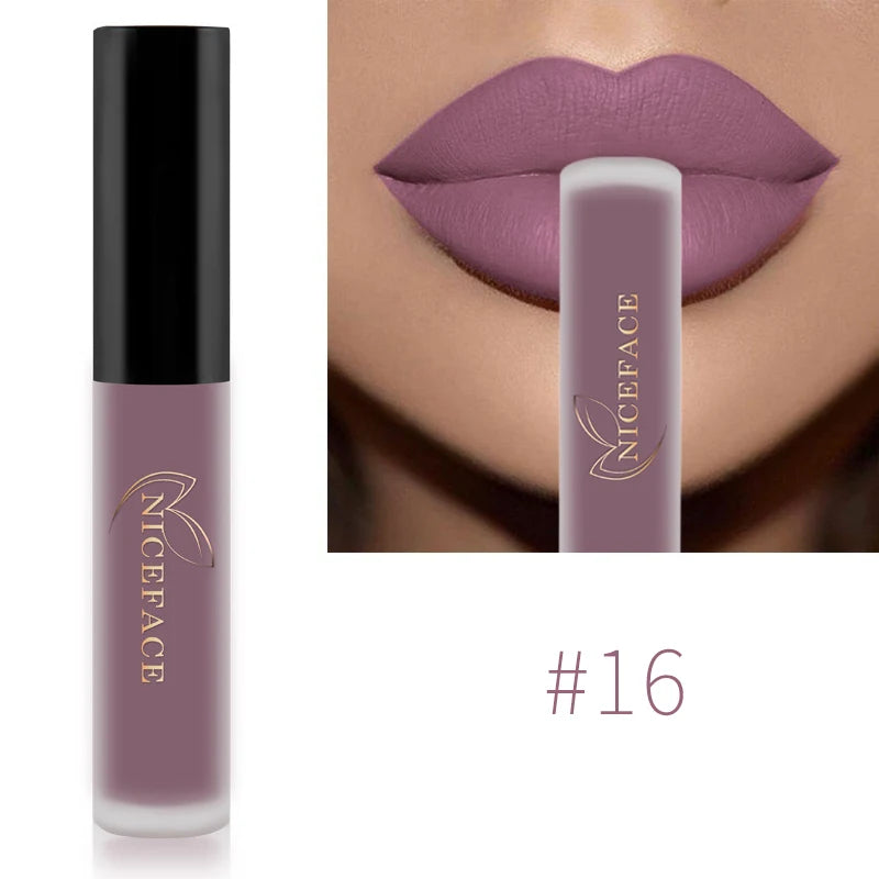 NICEFACE Matte Liquid Lipstick Waterproof Long Lasting Lip Gloss Tint elegant Red Nude Purple Metallic Lipsticks Makeup Cosmetics