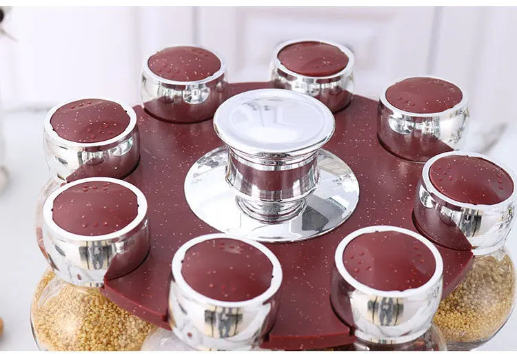 Rotating16Pcs Condiment Set Spice Jar StorageBox HomeKitchen Cruet Condiment Bottle Coffee Sugar Seal Jar Container Rack