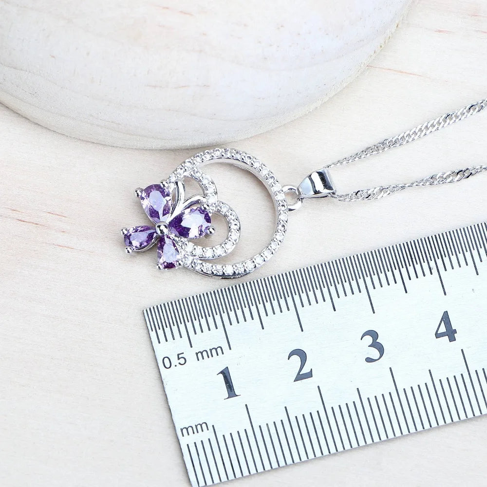 Seturi de bijuterii de mireasă din argint 925 cu zirconiu violet - pentru femei, bijuterii de costum, brățări - verighete, cercei, colier cu pandantiv