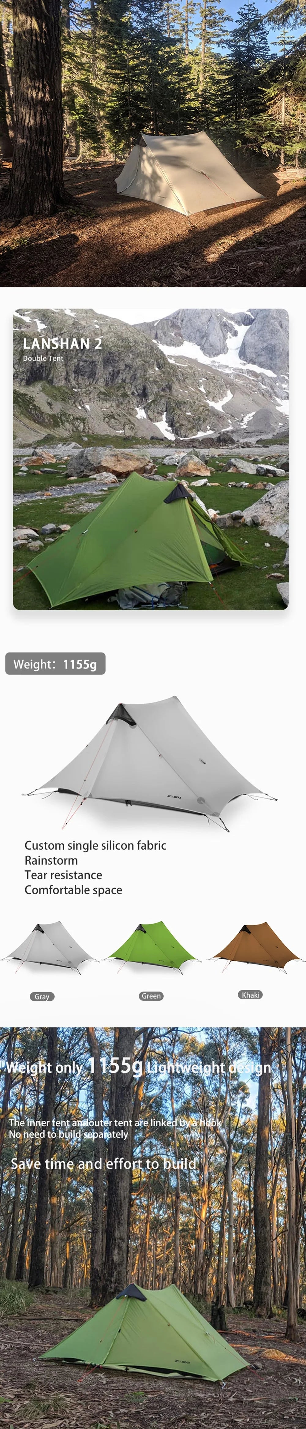 Ultralight Camping Zelt 2025 - 3F UL GEAR LanShan 2 Professional 15D Silnylon