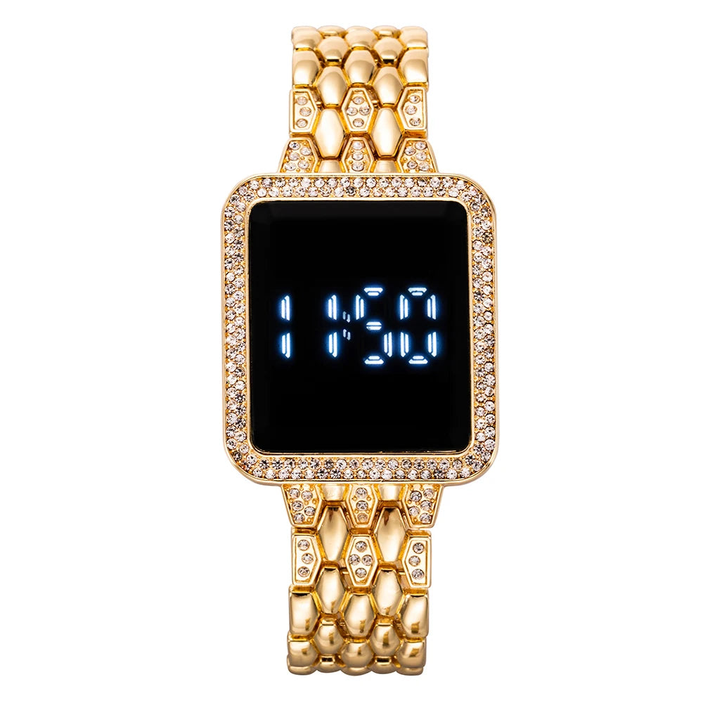 Damen Uhr 2025 Top Luxus Strass Rosegold Armbanduhr Für Frauen Mode Stahl Damen Armbanduhren Elektronisch Uhr