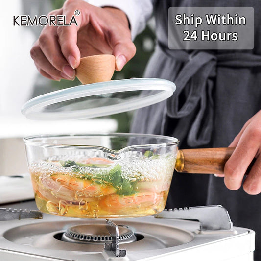 KEMORELA YS7258 Glasmilchtopf Holzgriff - 600ml 400ml Glas