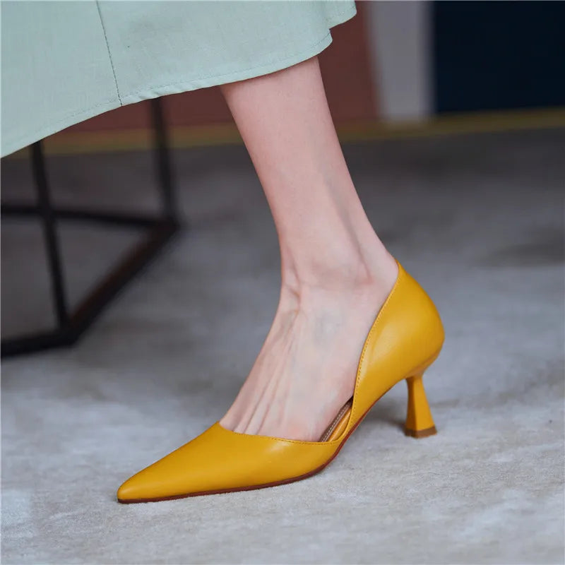 Women Pumps Elegant Pointed Toe Office Lady Shoes Spring Summer High Heels Wedding Bridal Shoes Yellow Pumps Zapatos Tacon Mujer
