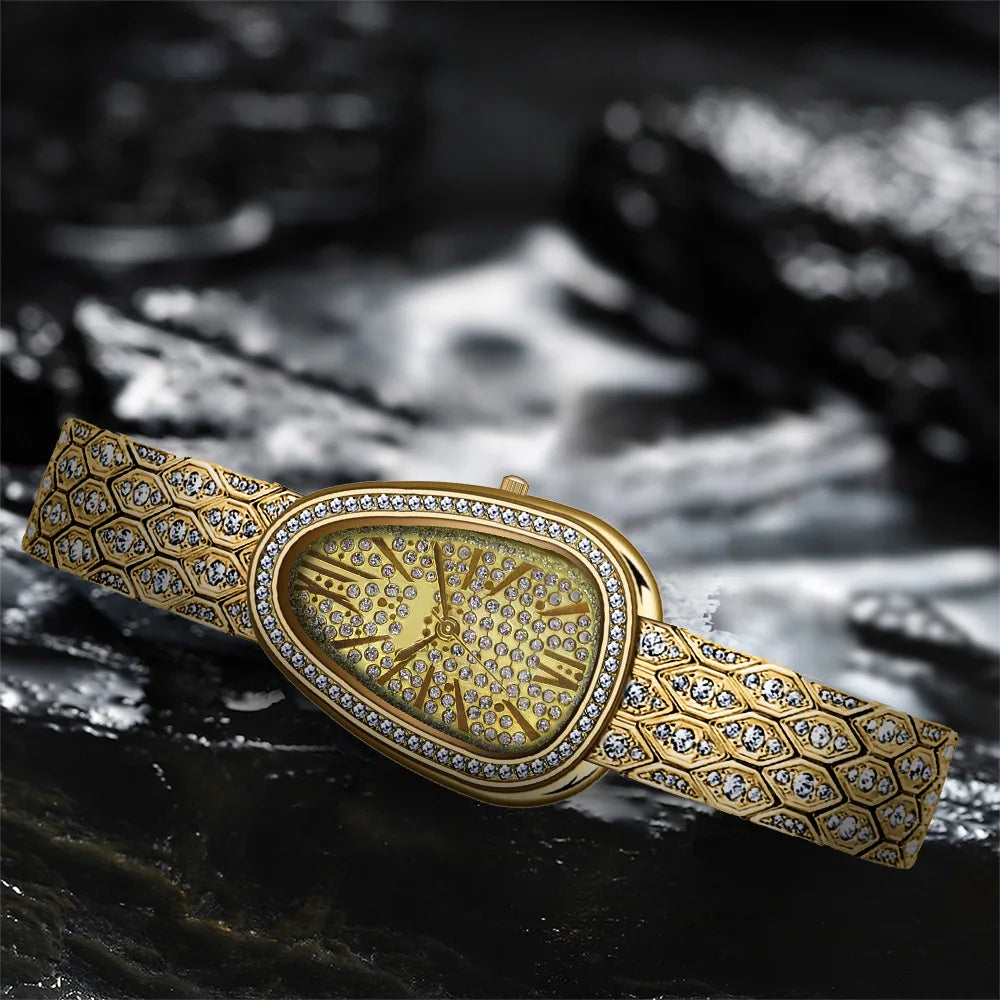 Schlangen Armband Uhr 2025 - Frauen Roségold Stahl Strass Damen - Luxus Armbanduhren Fashion Geschenk Uhr Female Relogio Feminino
