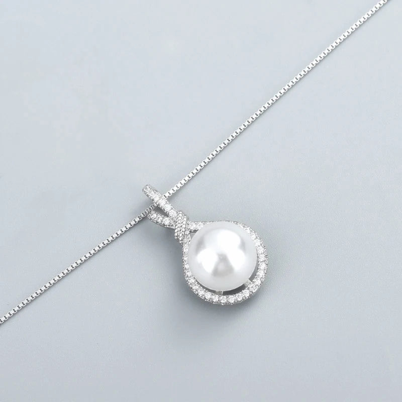 Luxury 925 Silver Jewelry Necklace Pendant Round White Pearl Zircon Gemstone Accessories for Women Wedding Engagement Wholesale