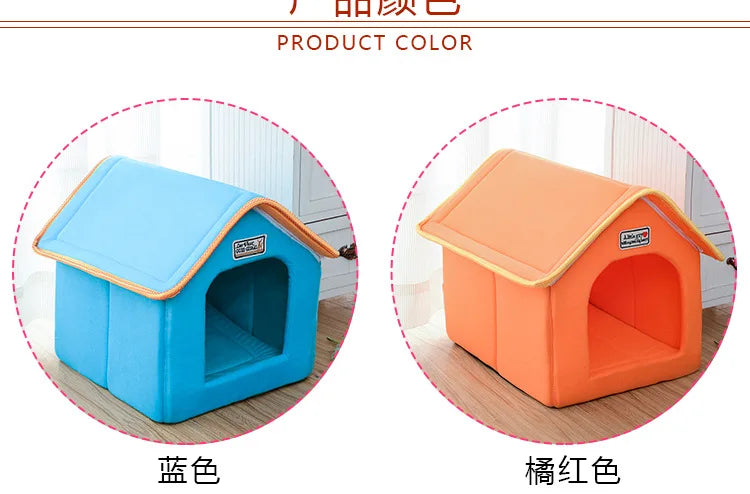 Winter Pet House Foldable Bed With Mat Soft Leopard Dog Puppy Sofa Cushion House Kennel Nest Dog Cat Bed For Small Medium Dogs