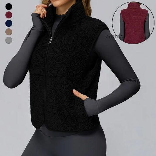 Vestă din fleece VYNTRA cu guler ridicat - fermoar, buzunare