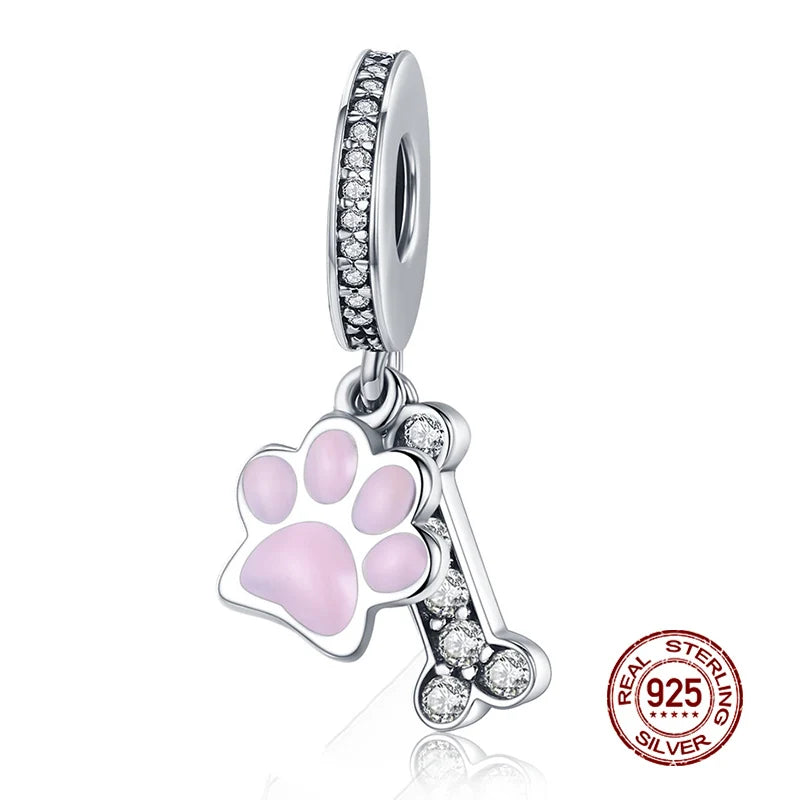 Sterling Silber Anhänger: WOSTU 925 DIY Armband Charms AAA Cubic Zirkonia - Haustier Kamera Biene Kaffee Marienkäfer Perlen Original 1.9g