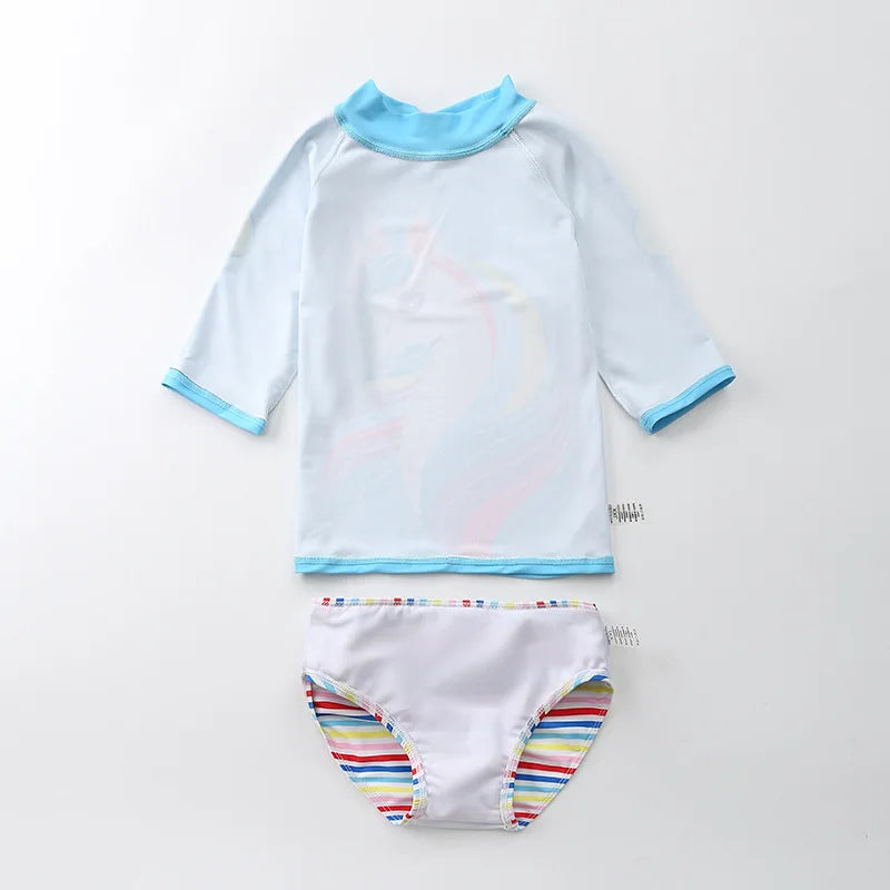 Kinder-Badeanzug 2025: KLEINE KINDER Einhorn Rash Guards Langarm - Zweiteilige Kinder Schwimmkleidung Strand Baby Mädchen UV-Schutz