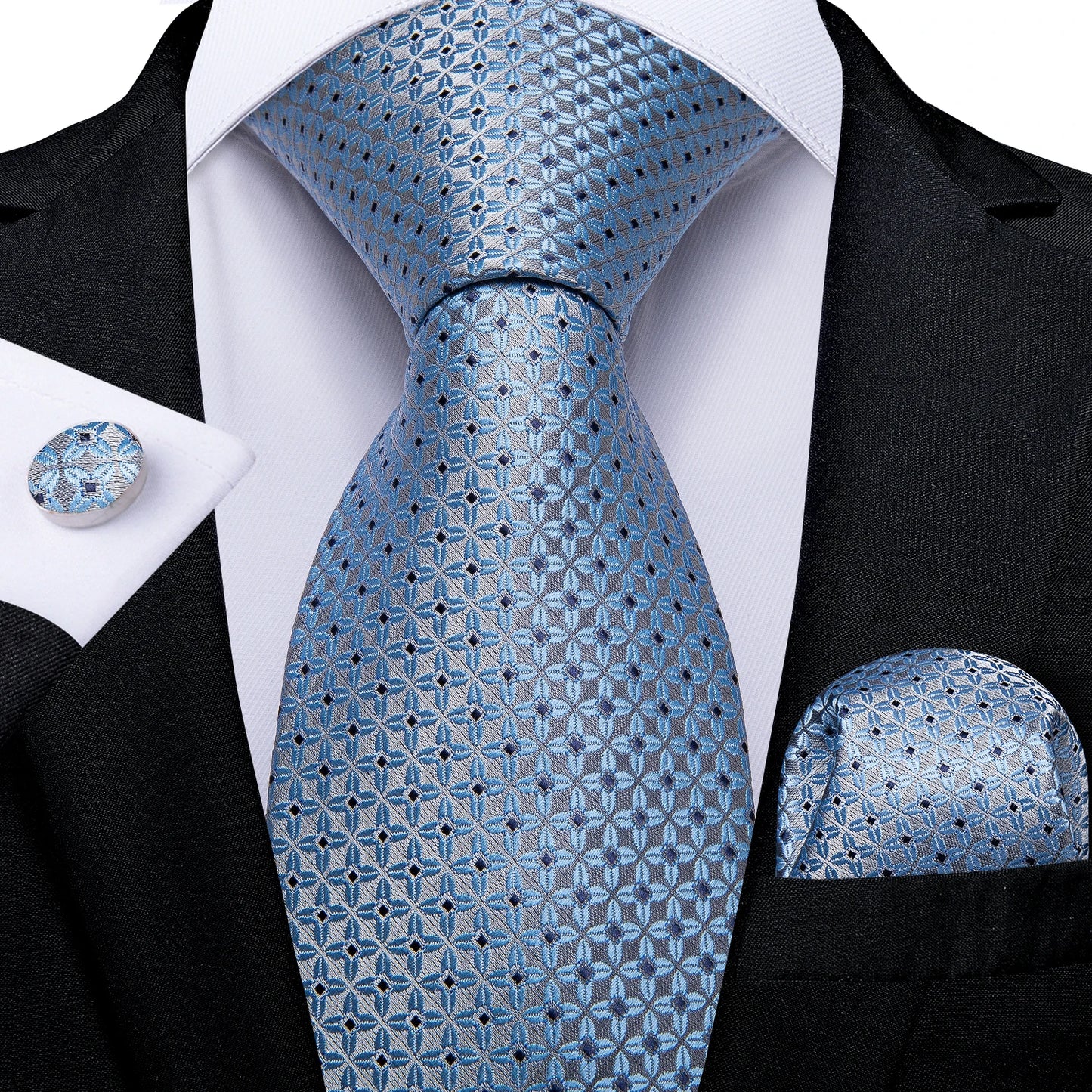 Purple Plaid Dot Men's Ties Pocket Square Cufflinks Business Wedding Accessoires Neck Tie Gift For Men Cravat Silk Tie DiBanGu
