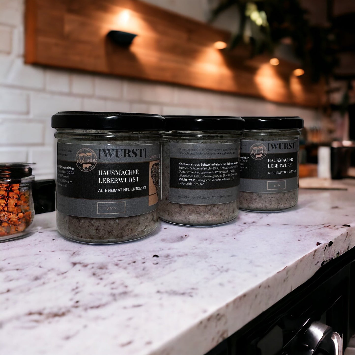 ElseLiebe Domowa kiełbasa wątrobowa bez konserwantów - Zawartość: 3 słoiki, standardowy rozmiar słoika, kremowa zawartość tłuszczu