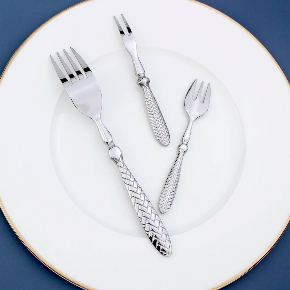 LUCF Royal Luxury 2025 - Gewebtes Muster Griff Spiegel Edelstahl Geschirr - Elegantes Besteck Delikates Tafelgeschirr Küche Hotel