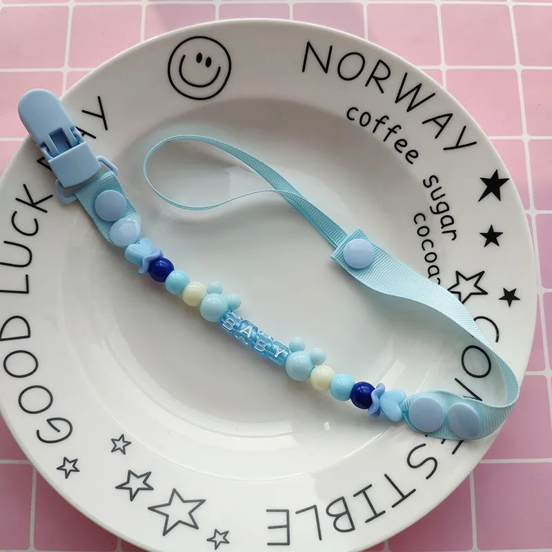 Baby Schnuller Clip Kette Silikon Perlen - Verstellbare Befestigung Nippel Dummy Halter - Anhänger für Mädchen Neugeborene Zubehör Geschenke