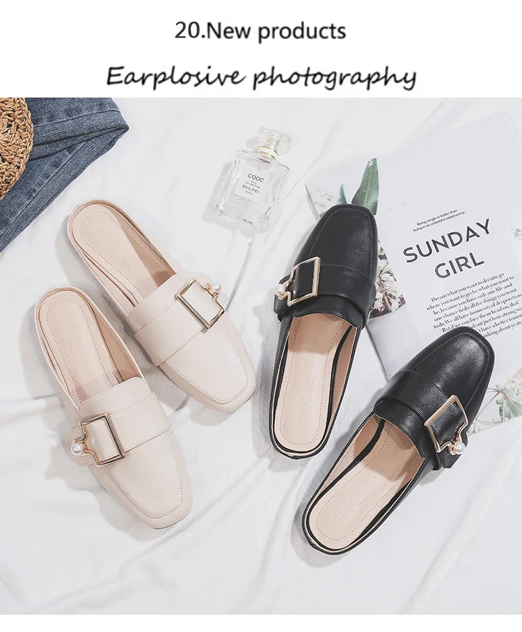 Damen Slipper 2025 - Mode Leder Loafer Ohne Absatz - Slip-On Sommer Outdoor Leichte Walking Schuhe