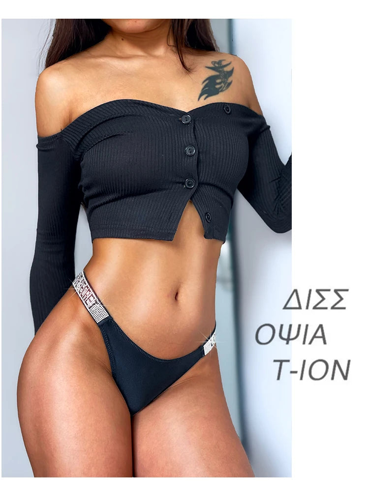 ZQTWTC Damen String 2025 - Tief sitzende Panties mit Strass-Details S-XL