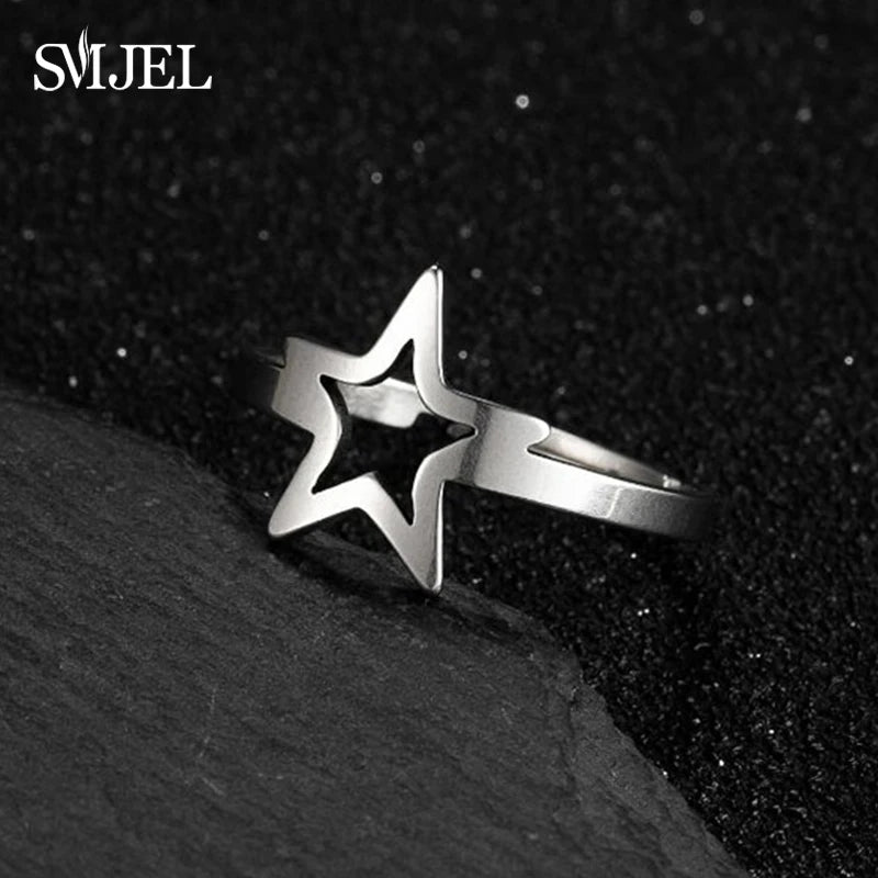 New Punk Geometric Ring for Men Women Exaggerated Stainless Steel Jewelry Opening Adjustable Ring Anillo Hombre Bijoux 2021 Gift