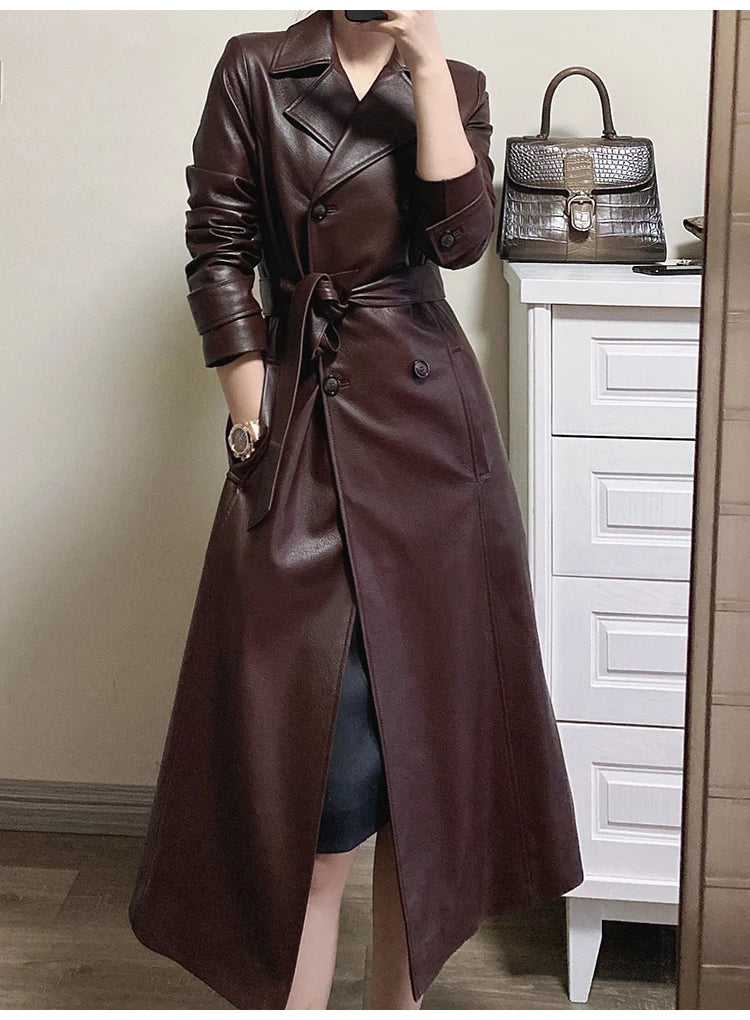 Lautaro Trench Weinrot Fauxleder Lang - Größe XXL