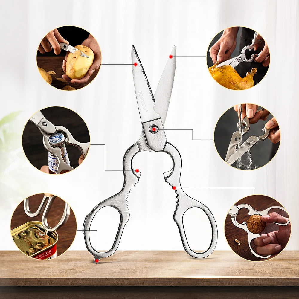 XINZUO 7PCS Knife Set German 1.4116 Stainless Steel Utility Slicing Chef Fruit Santoku Knives Multifunction Kitchen Scissors