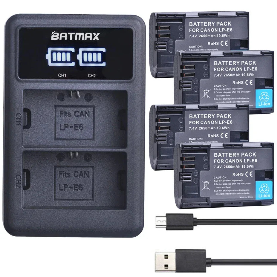 Batmax LP E6 Batterie 2650mAh 7.4V - Dual Ladegerät - Golden Bridge Store