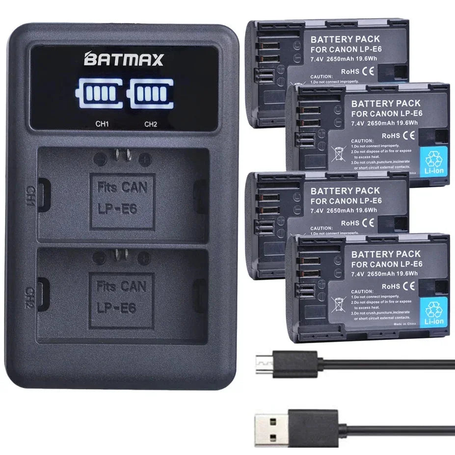 Batmax LP E6 Batterie 2650mAh 7.4V - Dual Ladegerät - Golden Bridge Store