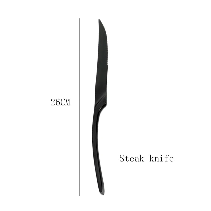 Tafelgeschirr Set Edelstahl 2025 - Küche Besteck Set Schwarz Steak Messer - Dessert Löffel Besteck Gabel Tafelgeschirr Zubehör