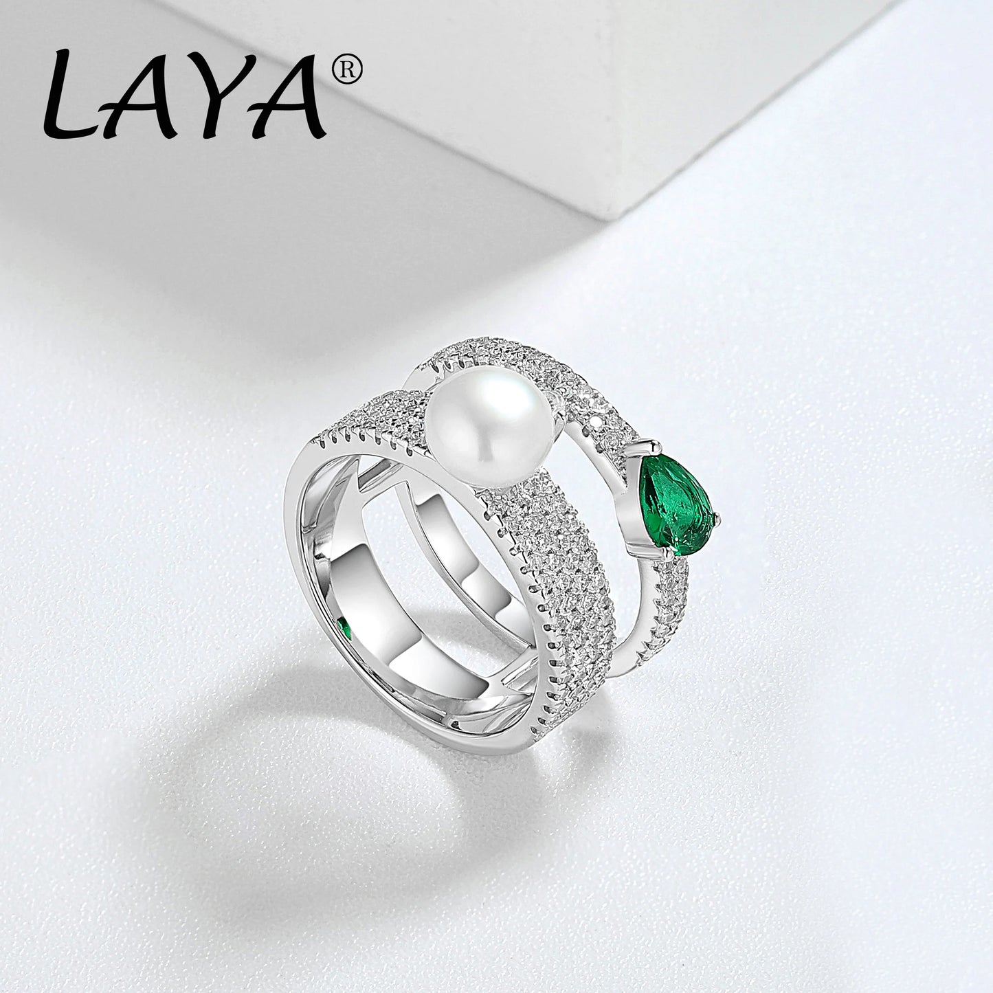 Inel cu perle LAYA Jewelry R29189 - Argint 925 7,48g Verde