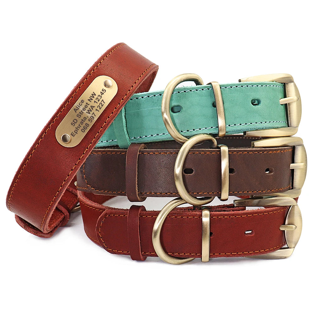 Anpassen Leder Hund Halsband Leine Set Personalisiert Haustier Halsband Leine Kostenlose Graviert Namensschild Für Kleine Mittlere Große Hunde