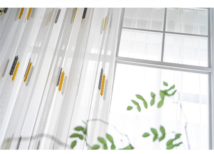 Embroidered Sheer Curtains Modern Gauze Curtain Yellow Living Room Blue Bedroom White Yarn Window Tulle Curtains