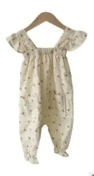 Vintage Ruffles Lace Girls Bodysuit Summer Linen Cotton Sleeveless Romper for Girls Clothes Toddler Girls Clothing Children Set