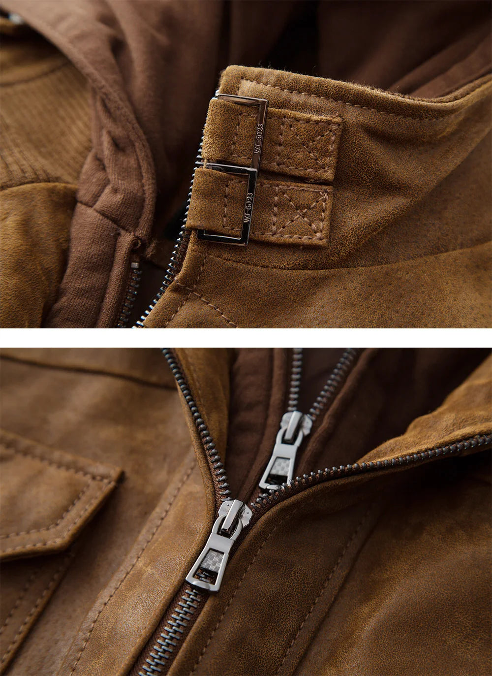 FLAVOR Herren Lederjacke Männer Motorrad Abnehmbarer Kapuz Wintermantel Männer Warme Echte Lederjacken