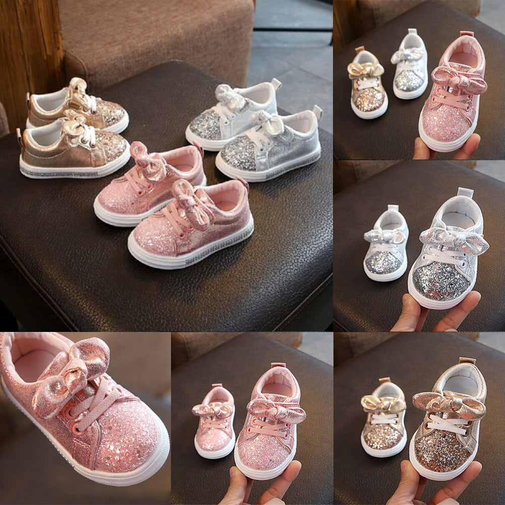 Lioraitiin Mädchen Sport Schuhe 2025 - Weiche Sohle Pailletten Casual Sneakers - Süße Schleife Glänzend Schuhe