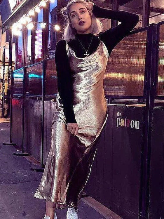 JULISSA MO Rochie elegantă cu imprimeu spaghete - Maxi din satin, fără spate