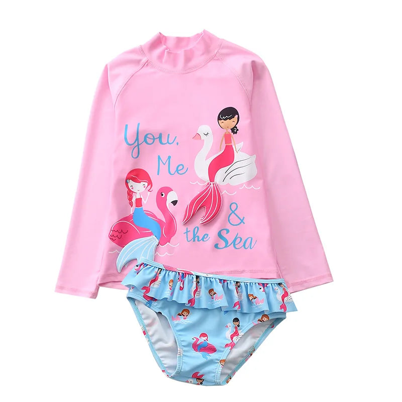 Kinder-Badeanzug 2025: KLEINE KINDER Einhorn Rash Guards Langarm - Zweiteilige Kinder Schwimmkleidung Strand Baby Mädchen UV-Schutz