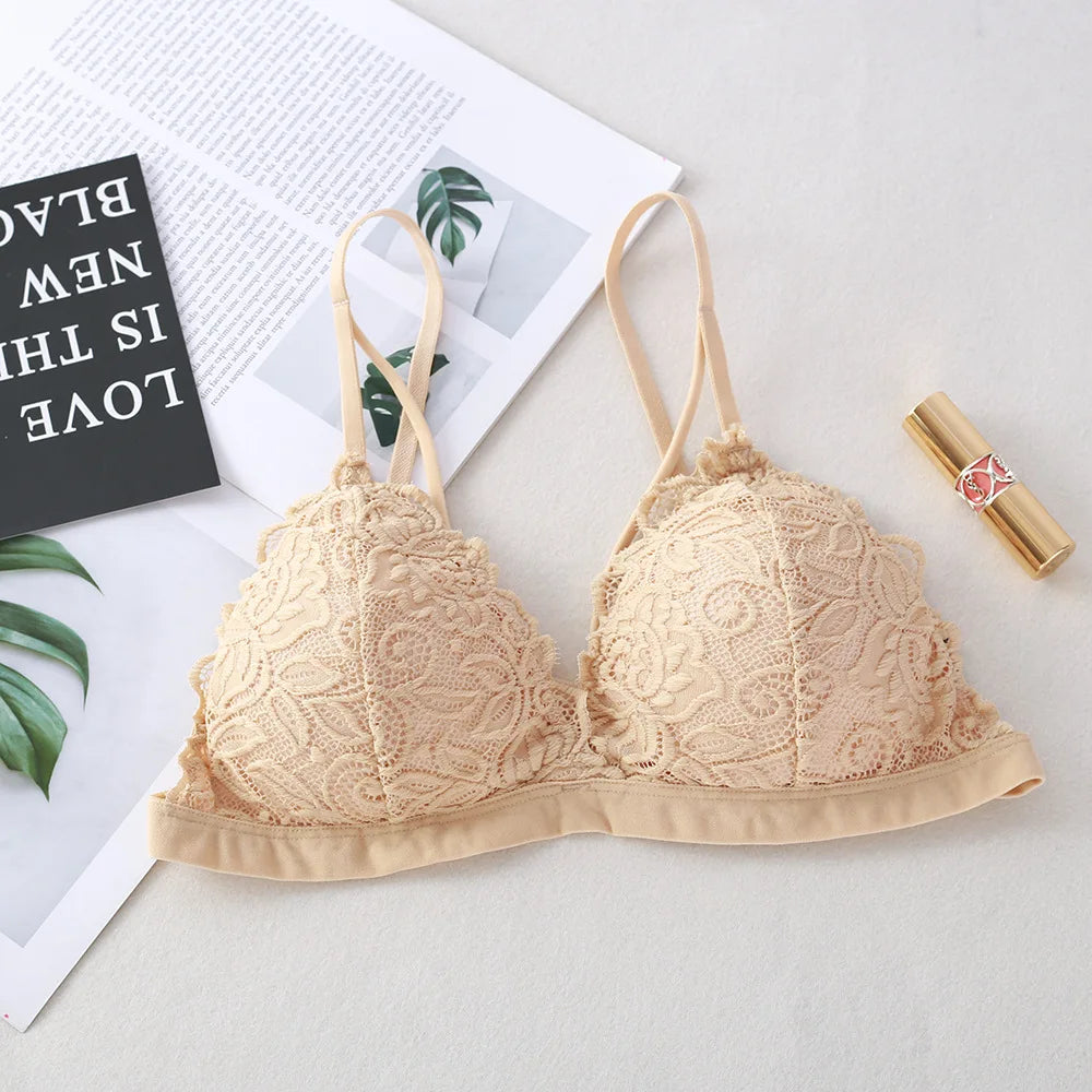 Floral Lace Bra Non-Wire Push Up Bras For Women Padded Brassiere Female Underwear elegant Lingerie V-neck Bralette Intimates