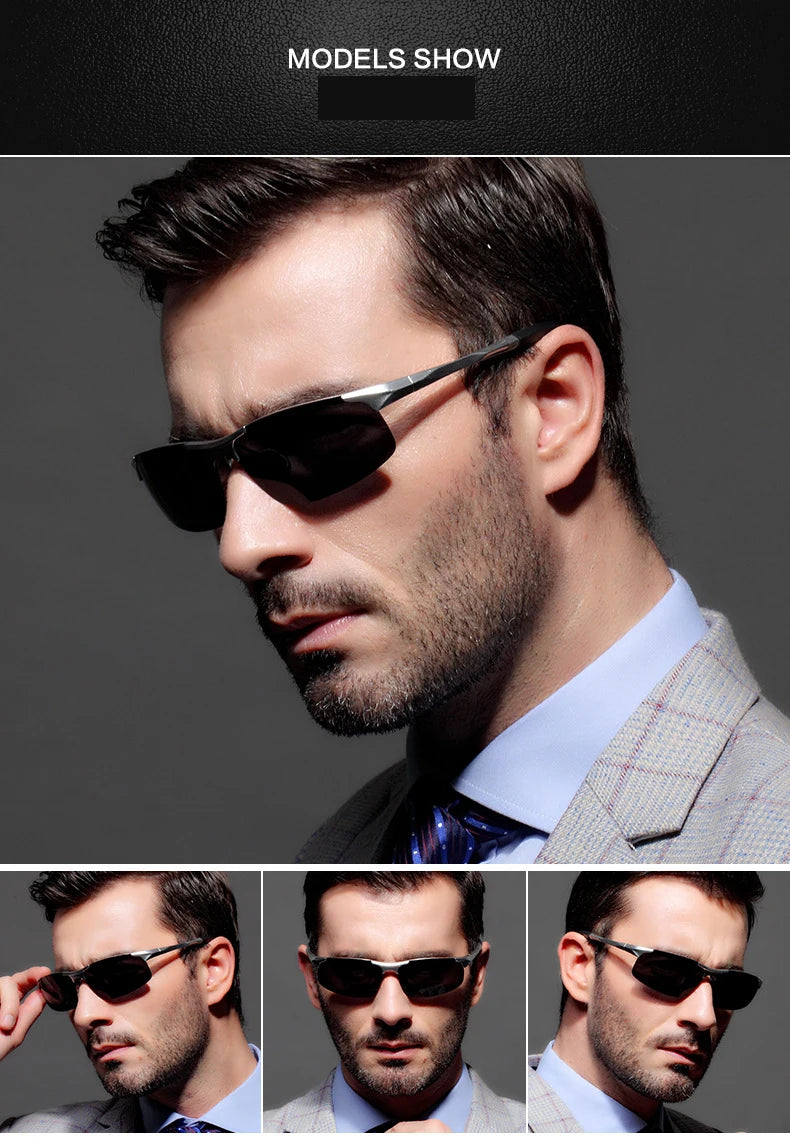 AORON Fahr-Polarisierte Sonnenbrille Herren Aluminium Magnesium Rahmen Sport Sonnenbrille Fahrer Retro Brille UV400 Anti-Blend