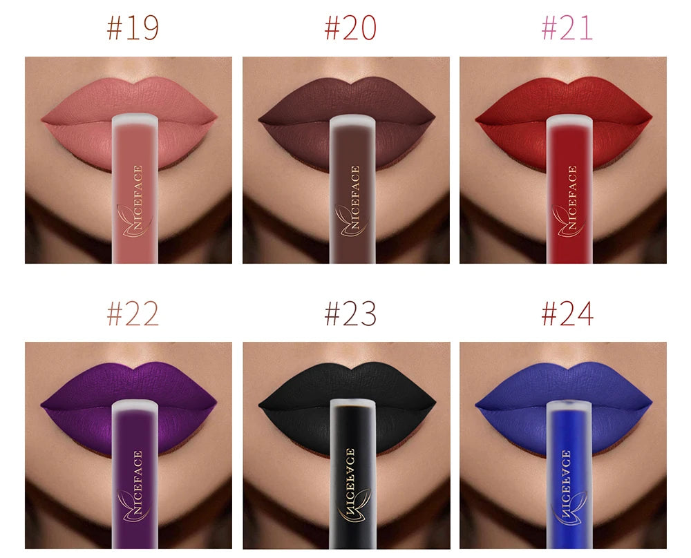 NICEFACE Matte Liquid Lipstick Waterproof Long Lasting Lip Gloss Tint elegant Red Nude Purple Metallic Lipsticks Makeup Cosmetics