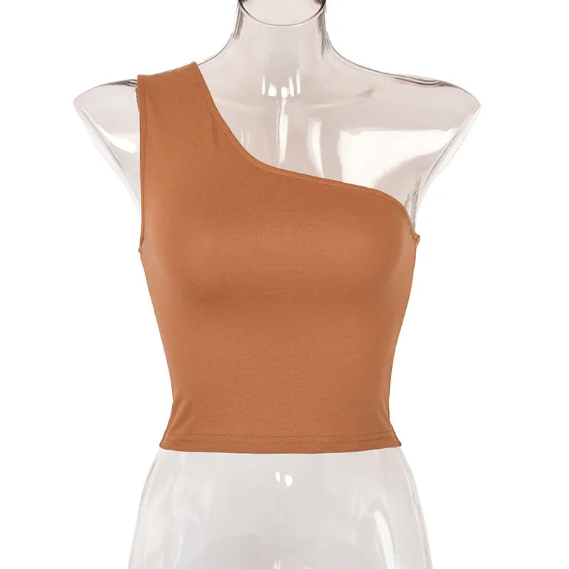 Women Sports Tank Tops elegant Crop Tops Vest Casual Female One Shoulder Summer Outfits Tops Fitness Elastic