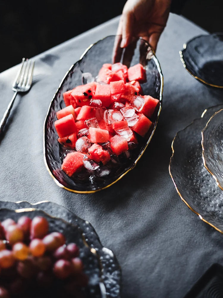 Glass Plate Irregular Dinner Plates Gold Glass Dishes Creative Salad Bowl Transparent Plate Glass Bowl and Dish Set Dessertplate