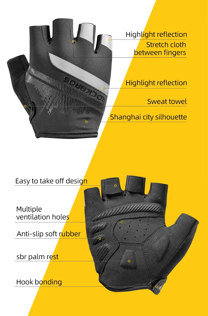 ROCKBROS Radfahrrhandschuhe Halbfinger Schockresistent Abriebfest Atmungsaktiv MTB Straßenfahrrad Handschuhe Männer Frauen Sportfahrrad Ausrüstung