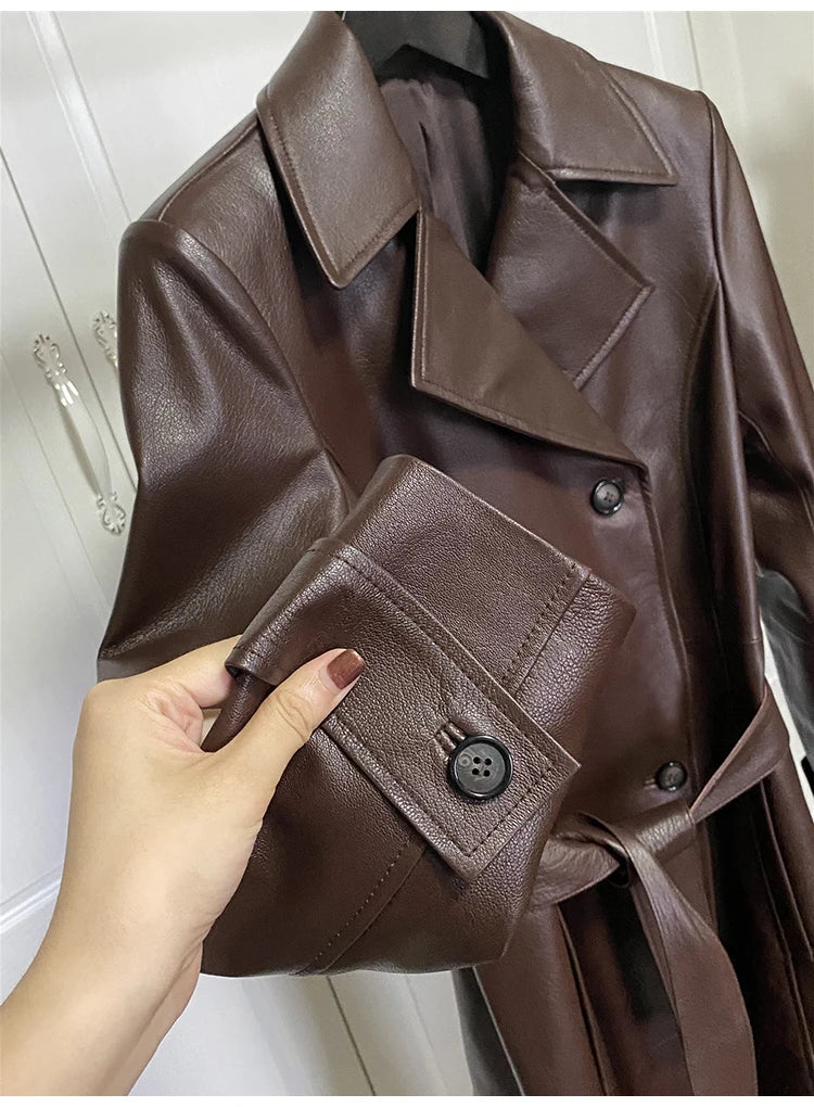 Lautaro Trench Weinrot Fauxleder Lang - Größe XXL