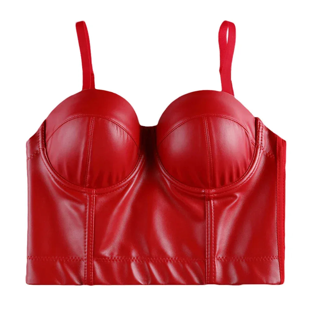 Wechery Frauen Lederkorsett Oben Crop Bustier Gothic Bra Verbesserte Unterstützung Bodice Elegant Dessous Corselet Party Kurz Camis Plus Size 6XL - Golden Bridge Store