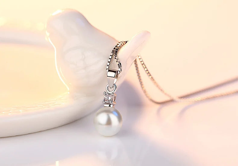 Robbie 925 Halskette Kristallanhänger - Zirkon Perle 45 cm