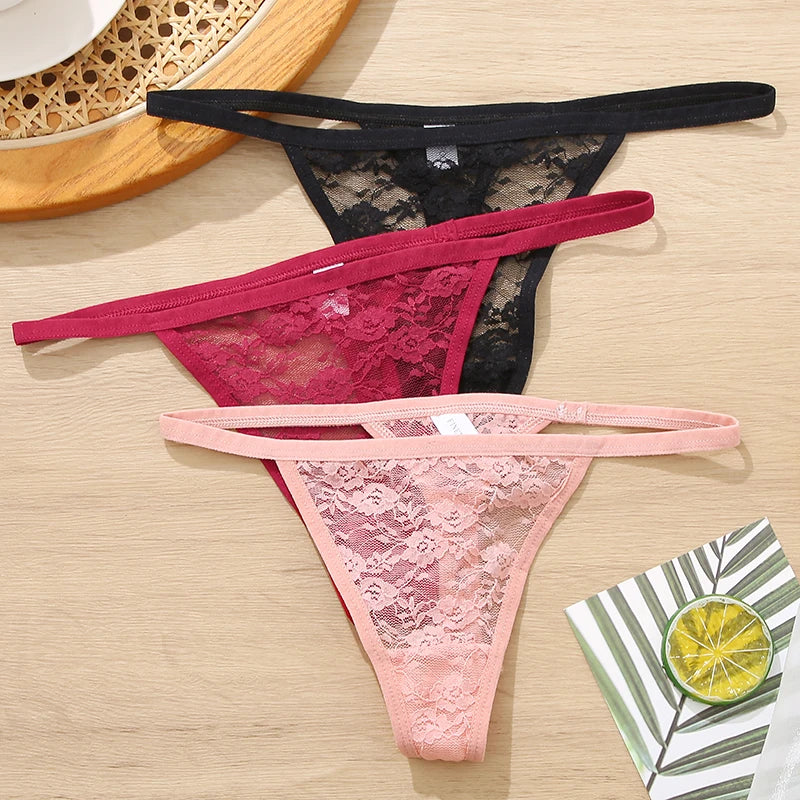 Set de dantelă ZhejiangChoice pentru femei, tanga - 3 bucăți, talie joasă