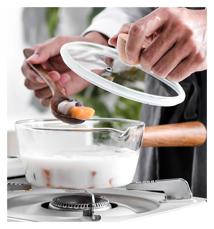 KEMORELA YS7258 Glasmilchtopf Holzgriff - 600ml 400ml Glas