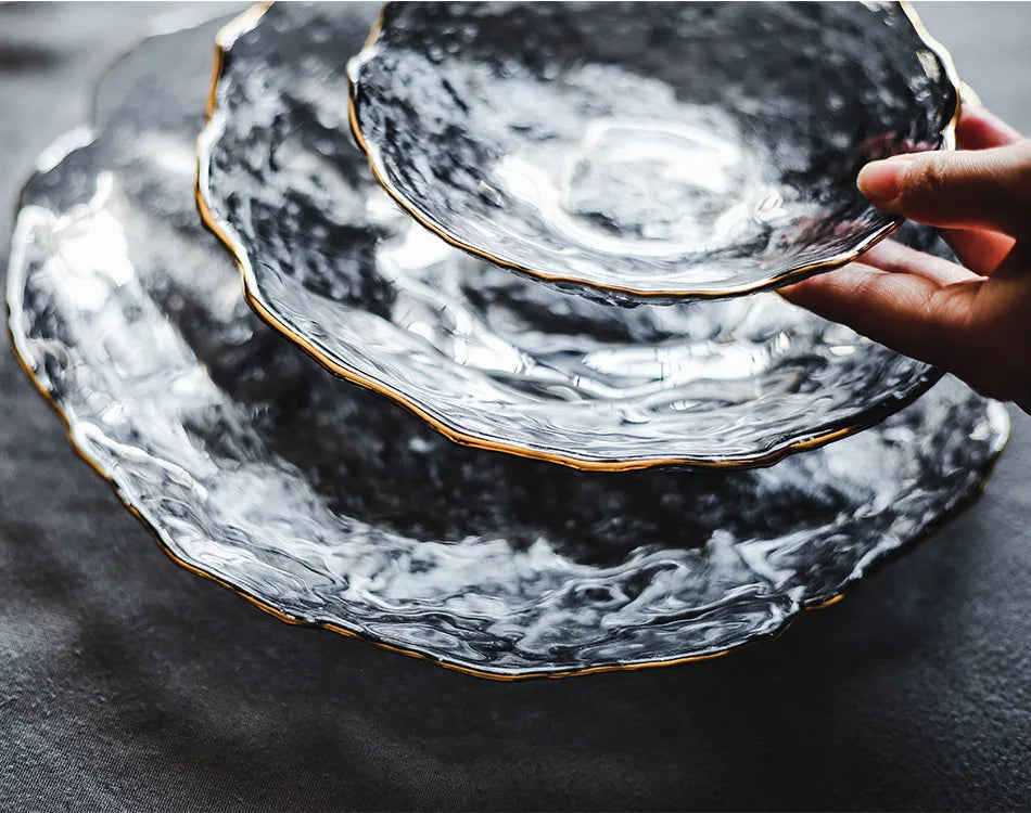 Glass Plate Irregular Dinner Plates Gold Glass Dishes Creative Salad Bowl Transparent Plate Glass Bowl and Dish Set Dessertplate