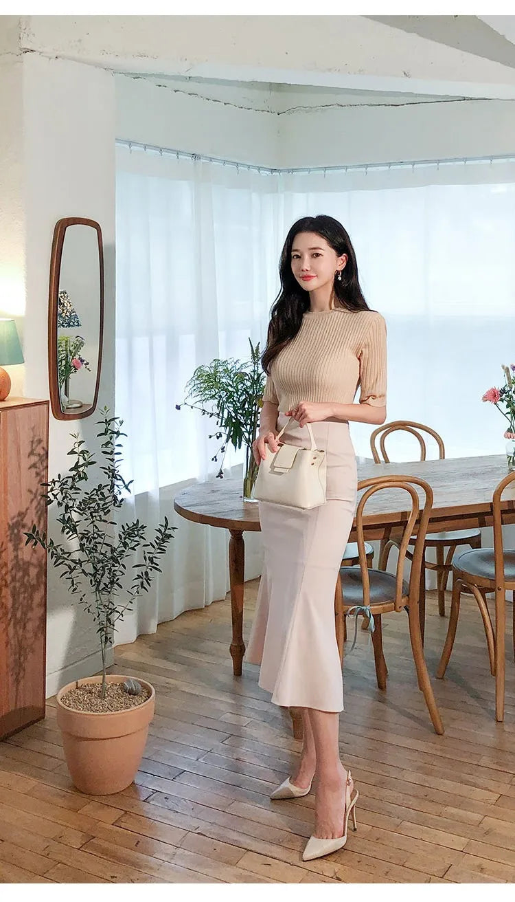 Fuste lungi elegante pentru birou, femei, 2024, la modă, talie înaltă, bodycon, alb-negru, fustă franceză Y2k, corset subțire, fustă maxi de mireasă, XL